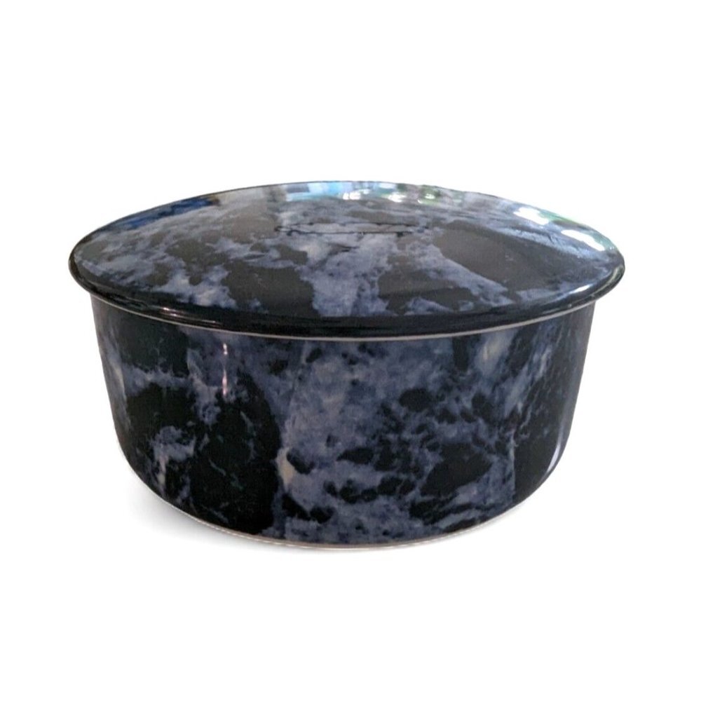 VILLEROY & BOCH MARBLE BLUE 4" Round Trinket Box & Lid - EUC